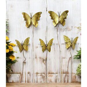 Vintage MCM Home Interiors Set of 5 Butterflies Copper Brass Plant Decor